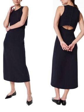 SPANX Black Sleeveless Midi Dress with Back Cutout